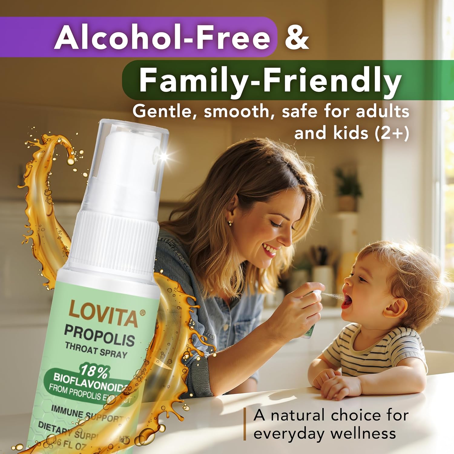LOVITA Bee Propolis Throat Spray 250mg, Bee Propolis Extract with 18% Bioflavonoids, Alcohol-Free Antioxidant, Immune Support & Sore Throat Relief, Gluten-Free, Non-GMO, 1 Fl Oz, 30 Day Supply
