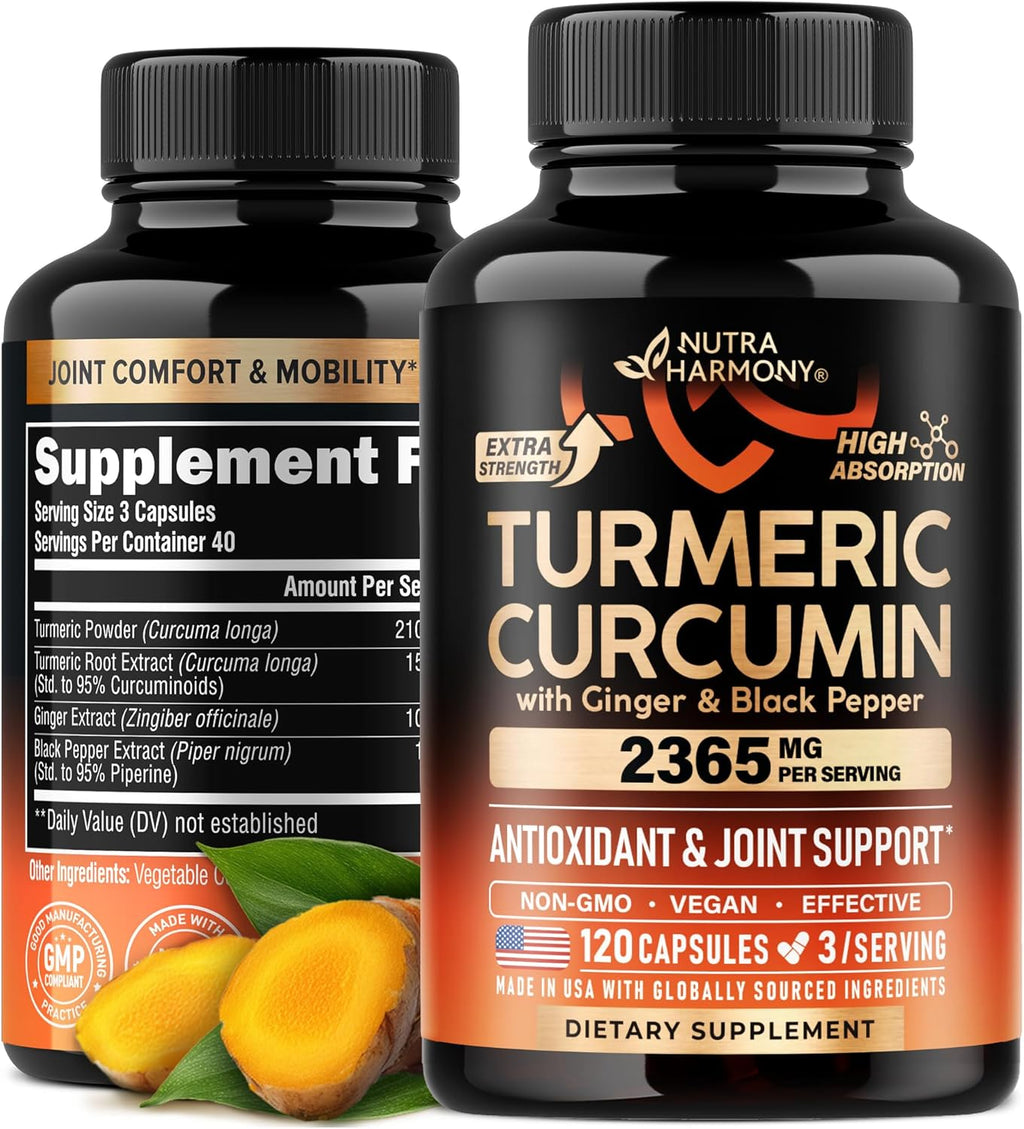 Turmeric Curcumin Supplement 2365 mg - Turmeric with Ginger & Black Pepper - Highly Bioavailable & Extra Strength 95% Curcuminoids - Antioxidant, Immunity & Joint Support - Made in USA - 120 Capsules