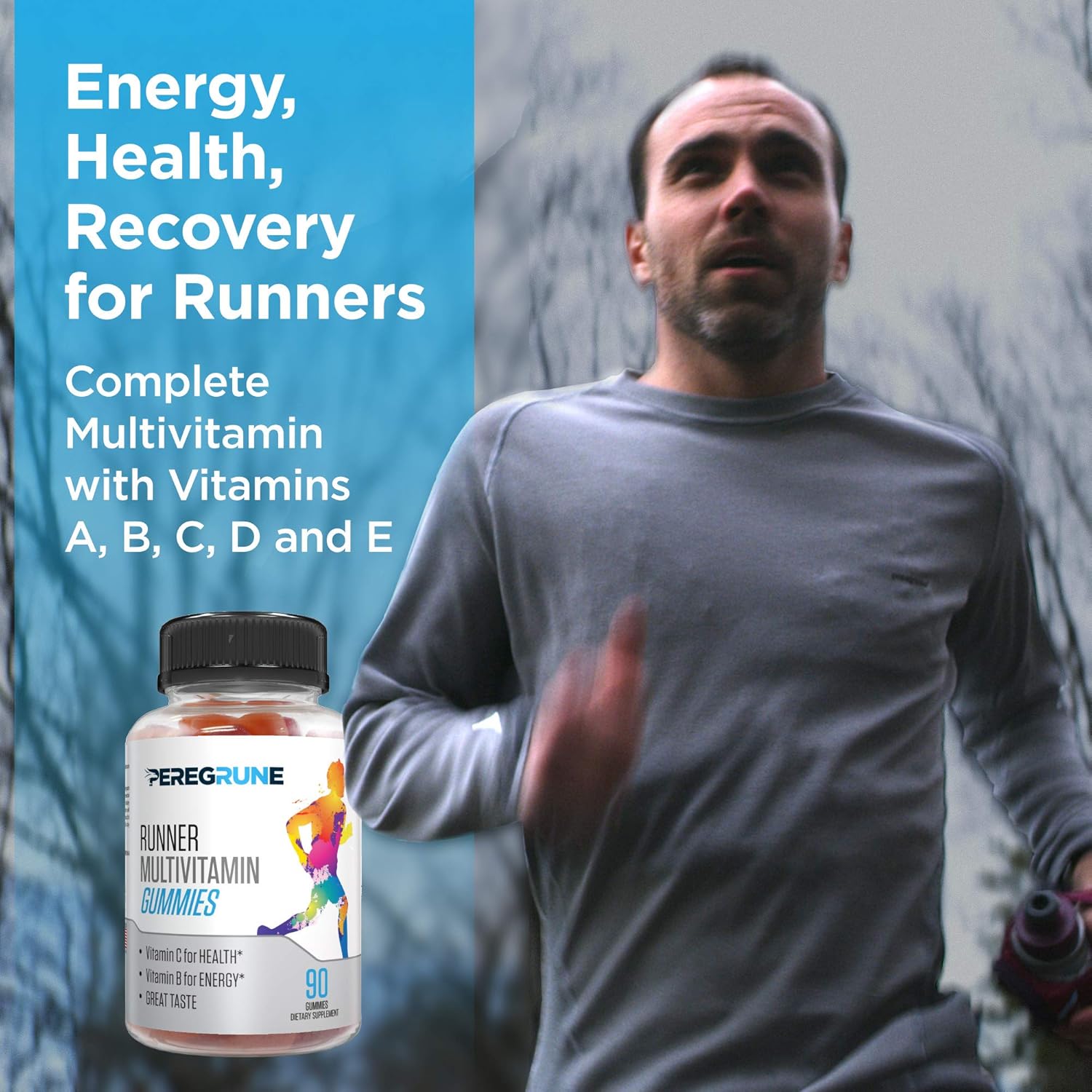 Runner Multivitamin Gummies - Daily Vitamin for Running with Vitamins A, C, D, E, and B Complex – 50% Less Sugar – Antioxidants, Recovery, Endurance, and Energy Gummy – Certified Running Sup
