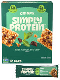 Simply Protein - Mint Chocolate Chip Crispy Bars - Plant Based Protein Bars - Low Carb, Low Sugar, High Fiber - 13g Protein, 2g Sugar, 7g Fiber - Vegan, Gluten Free, Non GMO, Kosher - 12 Bars