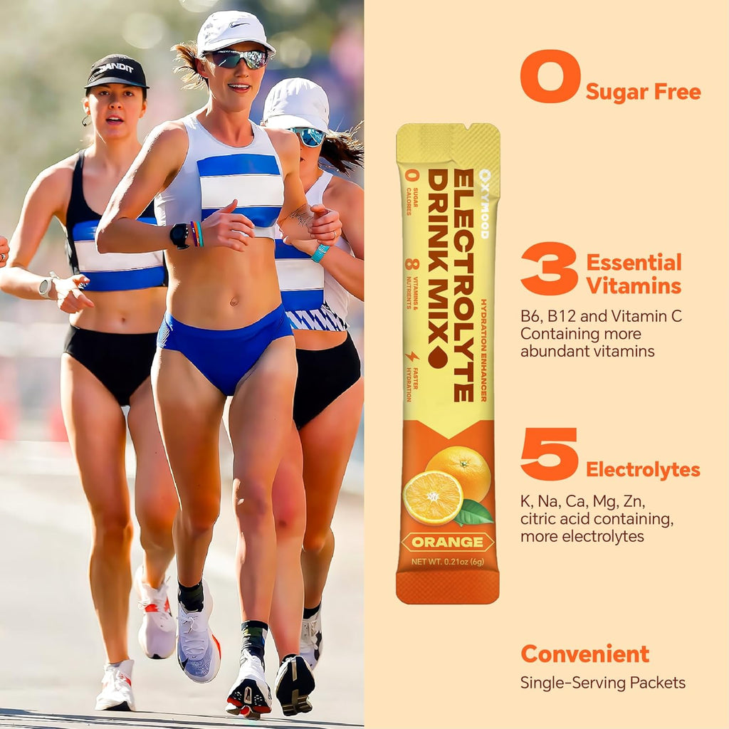Sugar Free Electrolytes Powder Packets - Salty High Sodium Hydration Packets, Electrolytes Drink Mix for Fitness Enthusiasts & Outdoor Workers, Calories Free(Orange 30 Sticks)