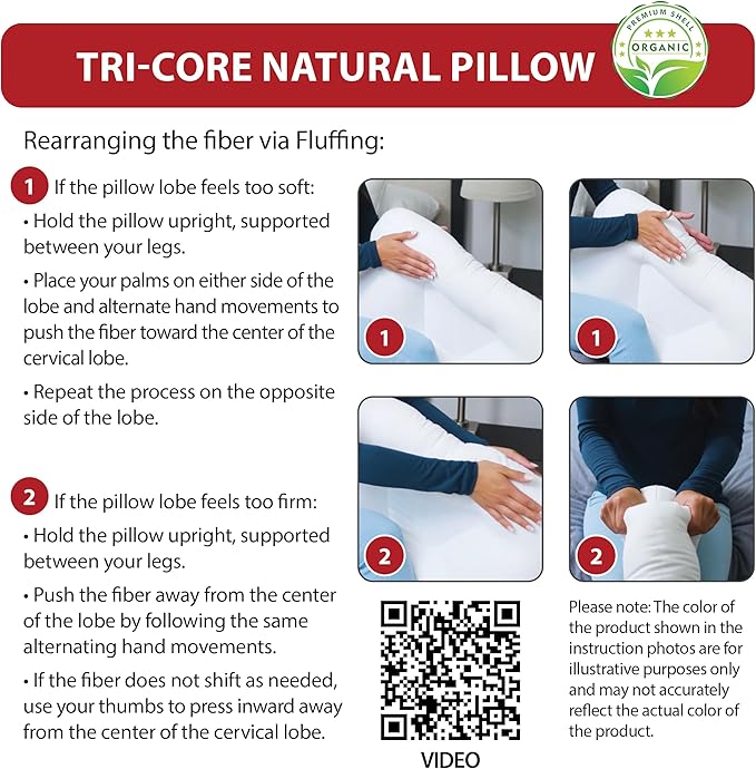 Core Products Tri-Core Natural Cervical Support Pillow for Neck Pain Organic Cotton Shell, Petite, Gentle