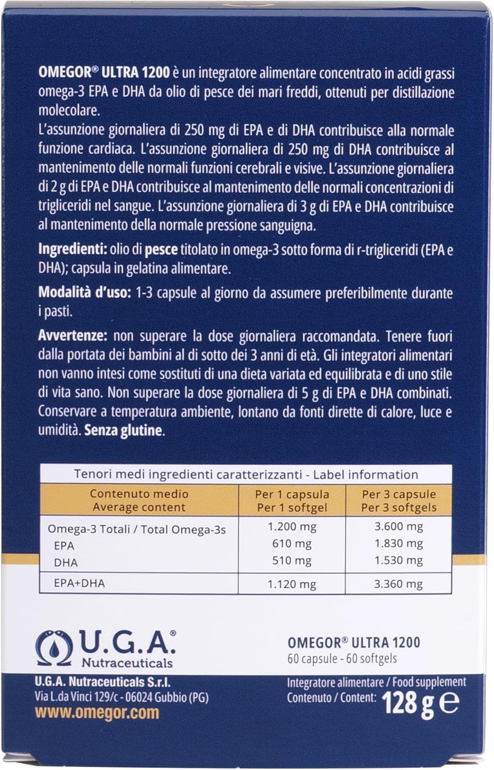 OMEGOR Omega 3 Fish Oil 1200mg Ultra - 610mg EPA and 510 DHA Omega3 IFOS Certified - High Bioavailability and No Aftertaste (60 Caps)