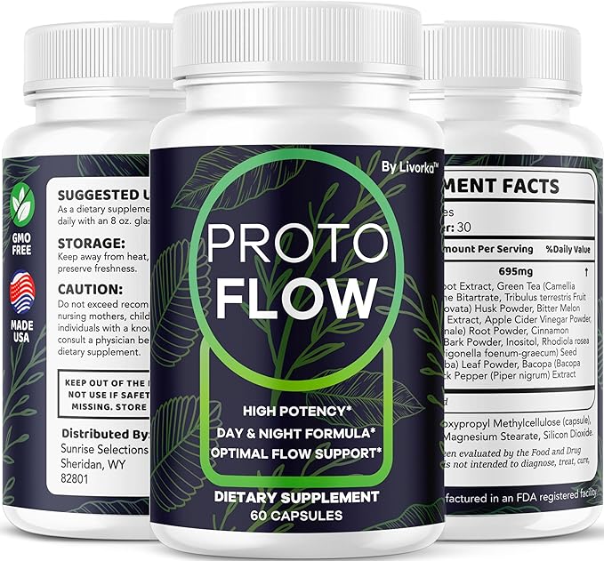 LIVORKA (3 Pack) Proto Flow - Proto Flow Support, ProtoFlow, ProtoFlow Reviews, ProtoFlow Formula, Proto Flow Male Capsules, Proto Flow Supplement for Men, Proto Flow Pills, 180 Capsules for 3 Months