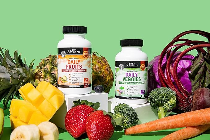 Daily Fruits and Vegetables Supplement for Adults - Super Fruit and Veggies Capsules for Enhanced Energy Gut Health Immune Support & Overall Wellness with 47 Whole Food Fruits and Veggies - 1 Month