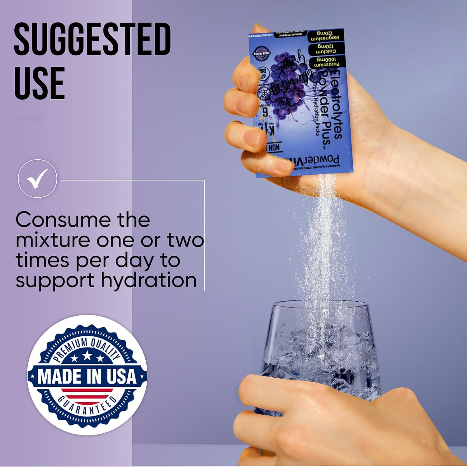 PowderVitamin Electrolytes Powder Plus, Keto, Blueberry Grape, Zero Sugar, 1000mg Potassium, 120mg Calcium, 120mg Magnesium, Non-GMO, Zero Calories, 30 Hydration Packets