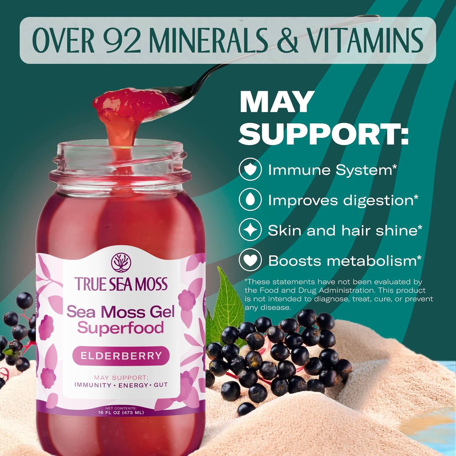 Sea Moss Gel – Made in USA – Wildcrafted Seamoss, Fresh Fruits & Sea Vegetables – Elderberry, Pack of 3 (Labels may Vary)