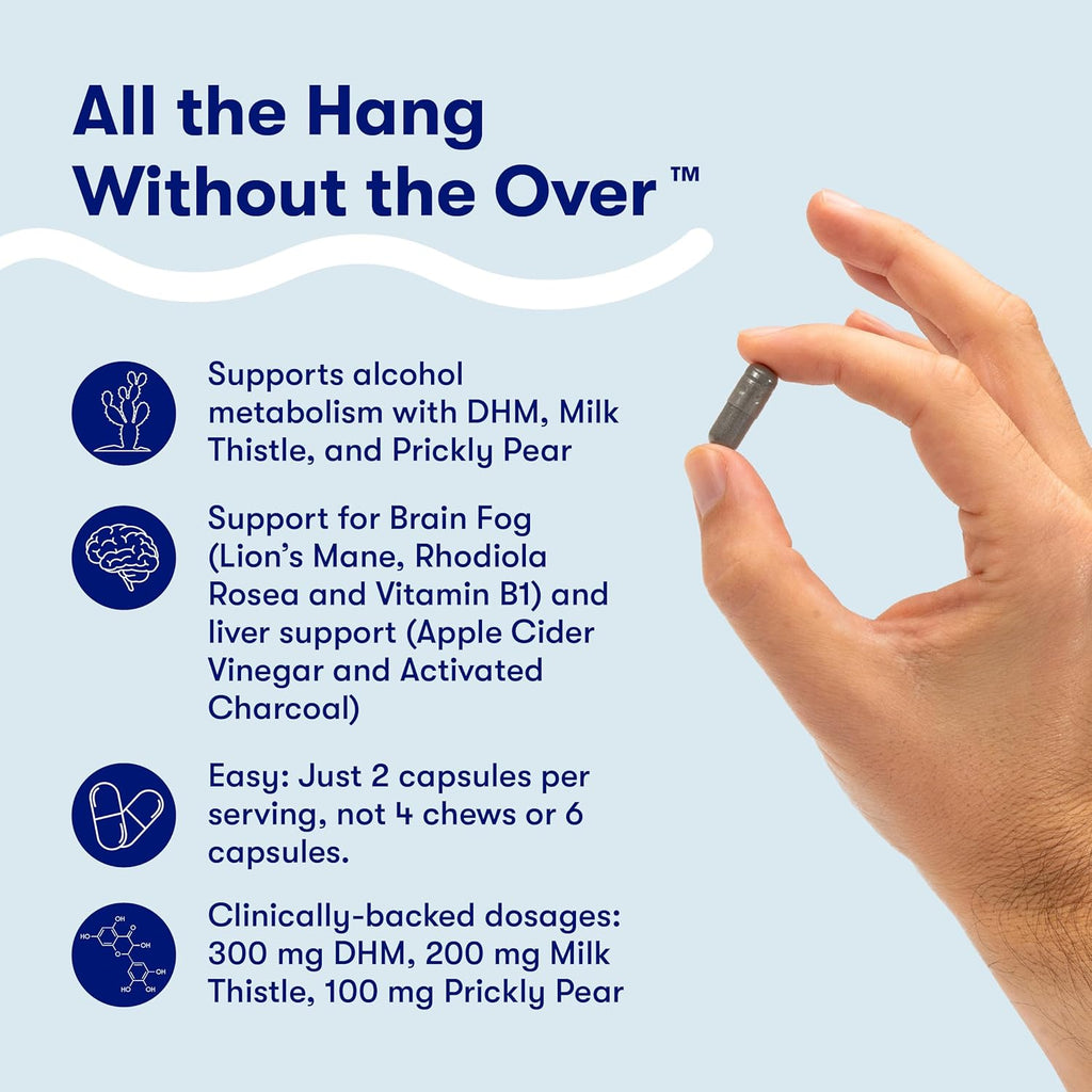 Flyby Recovery Supplement - All The Hang, Without The Over!™ - with Milk Thistle, Vitamin C, Activated Charcoal, and Apple Cider Vinegar - Pre & Post Drinking Formula (80 Count)