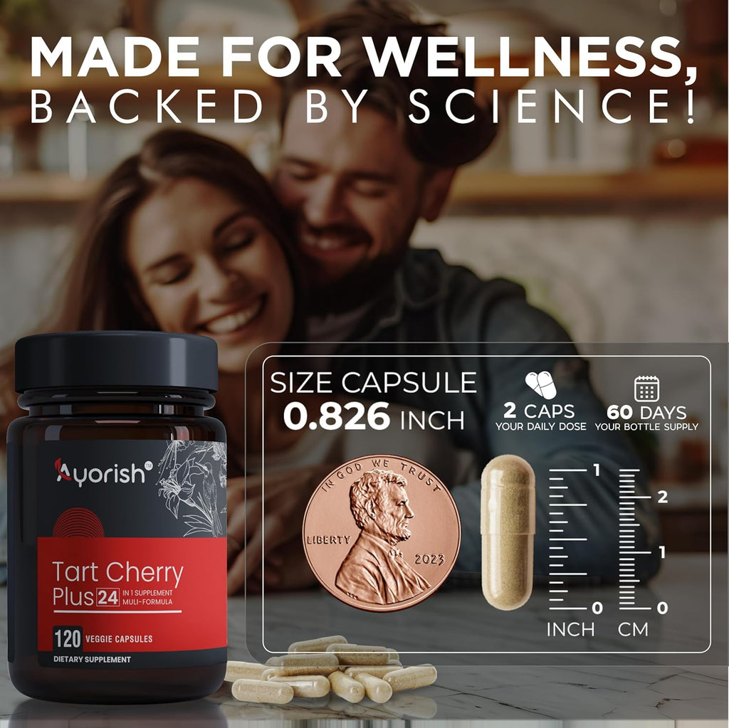 Tart Cherry 1050 mg Capsules with Turmeric Moringa Cranberry Chanca Piedra Celery Quercetin ACV Pomegranate L Selenomethionine - 120 Ct Cherry Tart Capsules