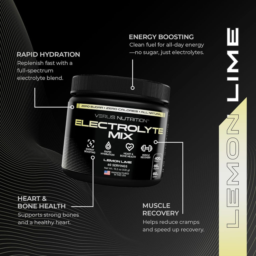 Electrolytes Powder No Sugar- Zero Calorie Hydration Powder | Sugar Free Electrolytes for Fasting, Keto & Vegan | Natural Ingredients Electrolyte Mix for Energy Boost, 60 Servings
