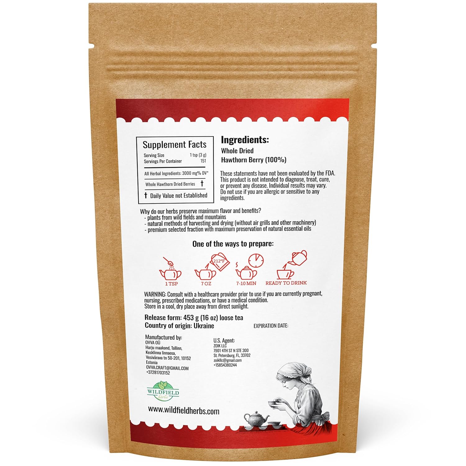 16 oz. Hawthorn Berry Herb Tea Espino blanco (Crataegus L.) - 453g Hawthorn Berry Tea