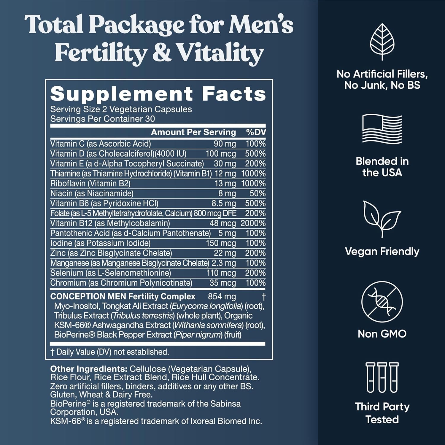 Conception For Him – Fertility Supplements for Men, Male Fertility Support & Prenatal – Optimal Sperm Count, Motility Strength – Ashwagandha, Folate Folic Acid, Magnesium, Zinc – 120 Veg Soft Capsules