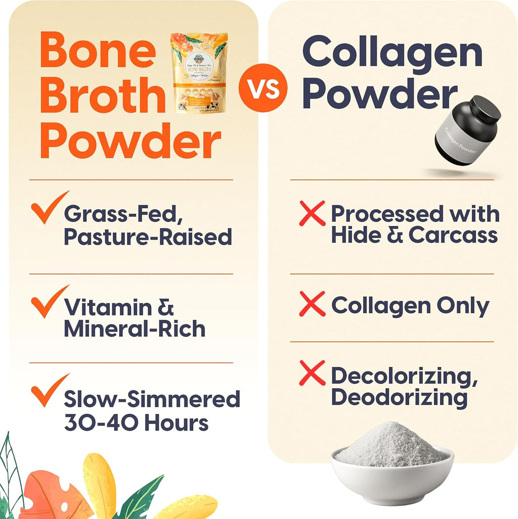 100% Grass-Fed Natural Beef Bone Broth Powder + Active Probiotics, Collagen, 15g Protein, Non-GMO, Low Sodium, Gut Health, Paleo, Keto, Gluten-Free, for Healthy Skin, Hair, Joints