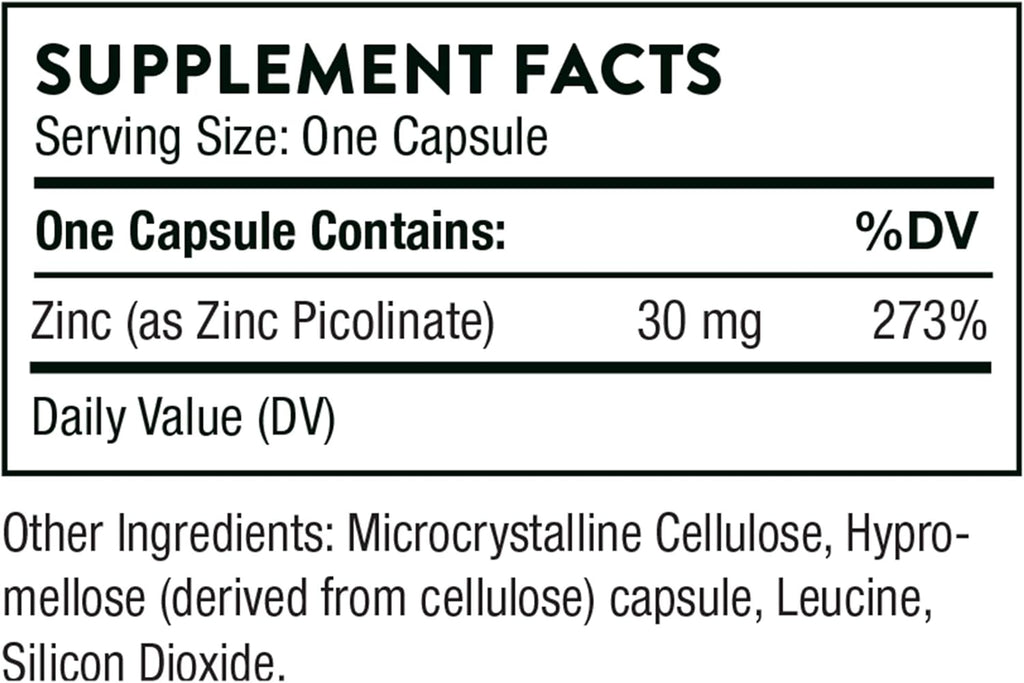 THORNE - Zinc Picolinate 30 mg - Well-Absorbed Zinc Supplement for Growth and Immune Function* - 60 Capsules