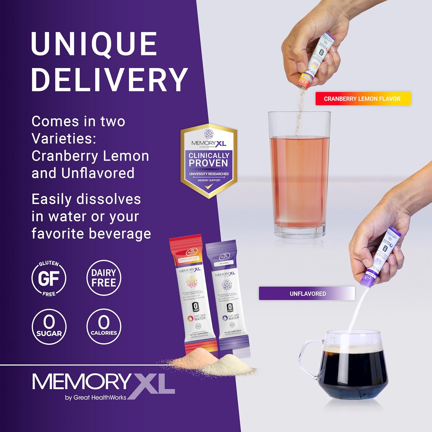 MemoryXL, Magnesium L-Threonate: Brain Supplement for Memory & Focus; Magtein®, Phosphatidylserine, Vitamin Mix. Improves Memory Focus Attention Learning & Logic. 0 Sugar, 0 Cal, 30pk Unflavored