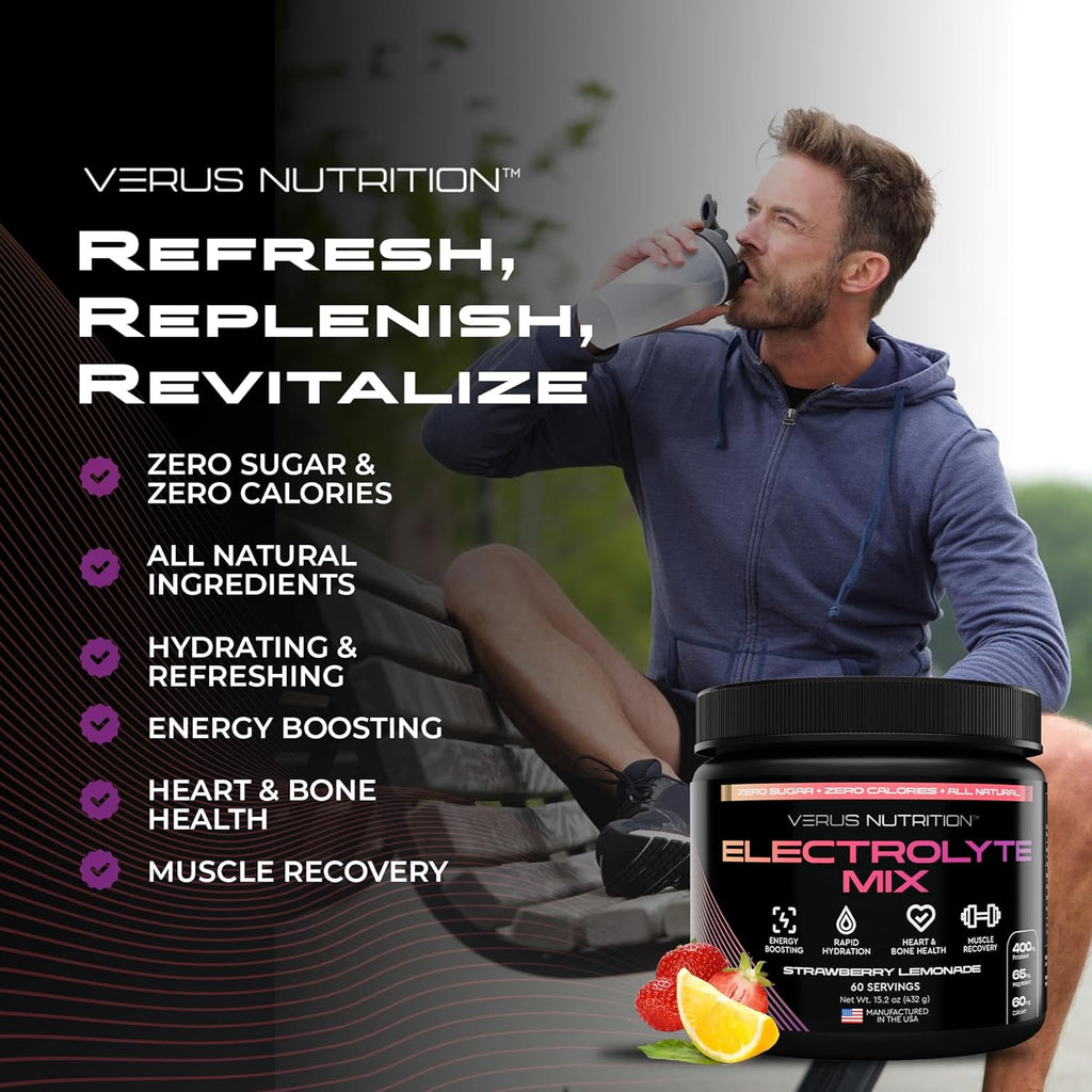 Electrolytes Powder No Sugar- Zero Calorie Hydration Powder | Sugar Free Electrolytes for Fasting, Keto & Vegan | Natural Ingredients Electrolyte Mix for Energy Boost, 60 Servings