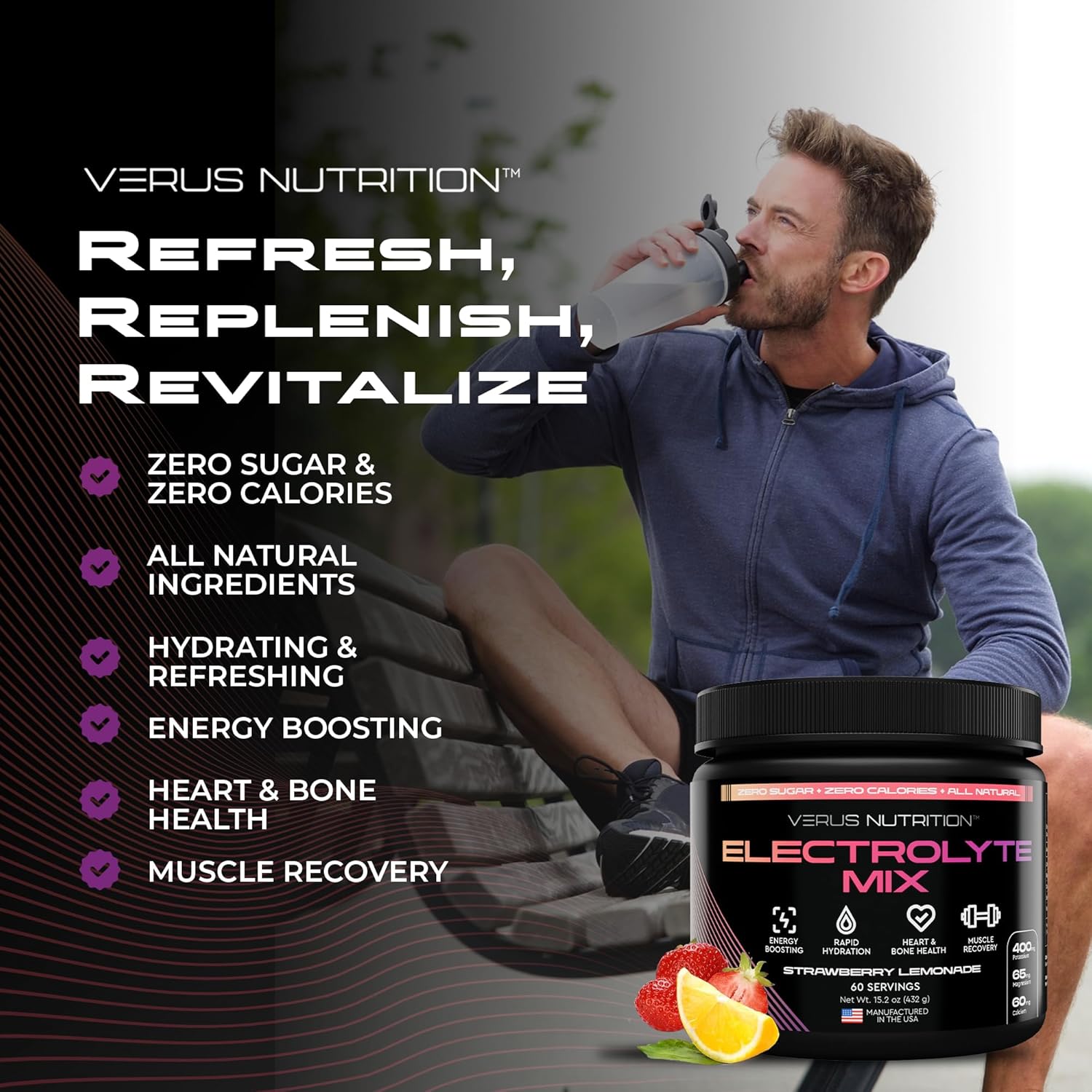 Electrolytes Powder No Sugar- Zero Calorie Hydration Powder | Sugar Free Electrolytes for Fasting, Keto & Vegan | Natural Ingredients Electrolyte Mix for Energy Boost, 60 Servings