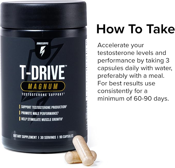 InnoSupps T-Drive Magnum | Testosterone Booster for Men, Amplify Muscle Growth - Tongkat Ali, Zinc, Fenugreek - Fat Burner & Testosterone Supplement for Men (90 Capsules)