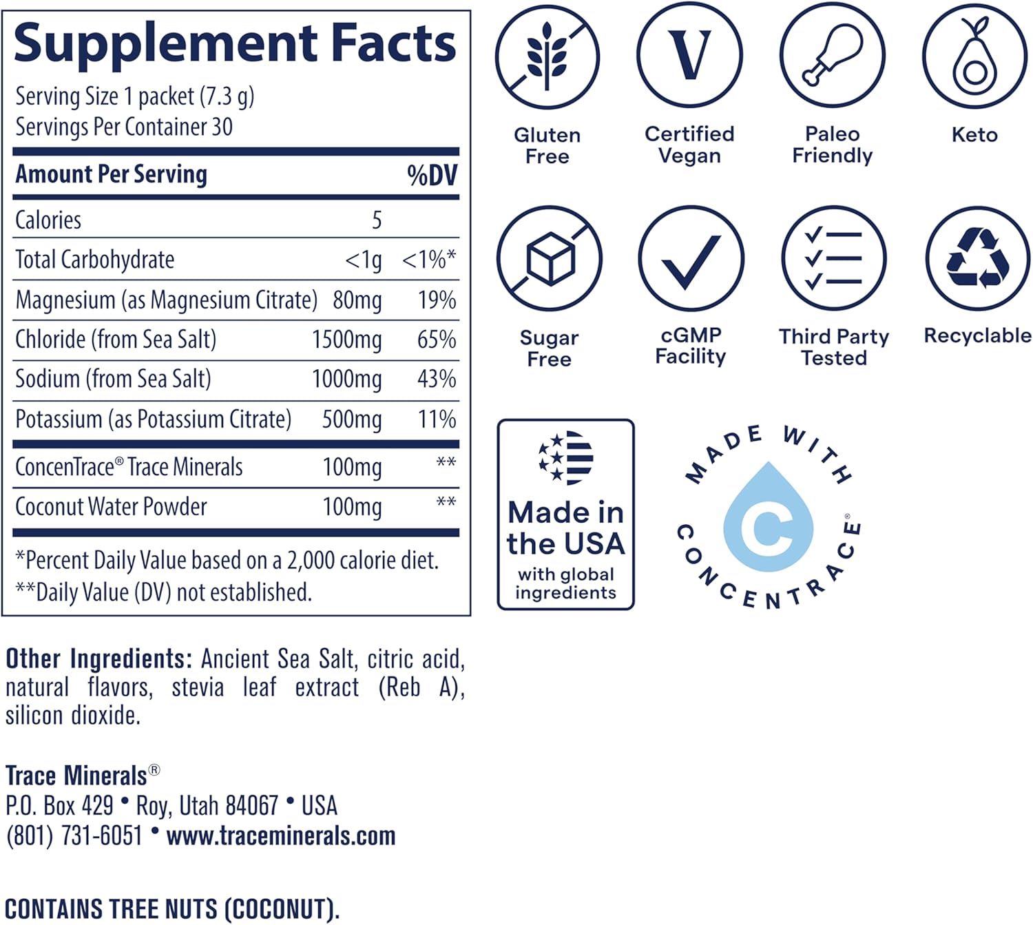 Trace Minerals ZeroLyte Salty Watermelon Flavor - Sugar Free Electrolyte Drink Mix - Supports Hydration, Energy, Stamina - Ancient Sea Salt, Full Spectrum Minerals, Coconut Water - 30 Packets