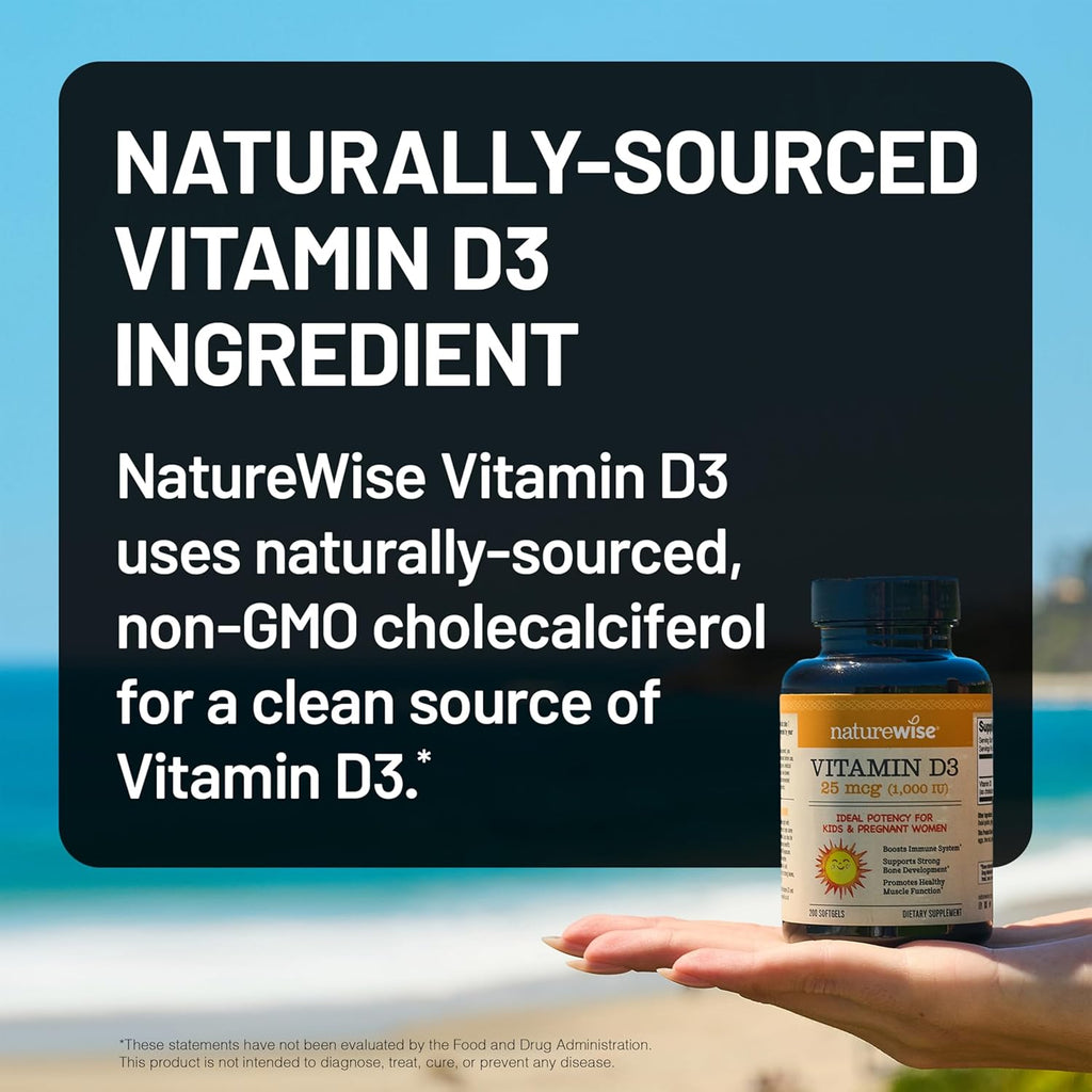 NatureWise Vitamin D3 1000iu (25 mcg) 1-Year Supply for Immune Support, Healthy Muscle Function, and Bone Health - Non-GMO, Gluten Free in Organic Extra Virgin Olive Oil, (Mini Softgel), 360 Count