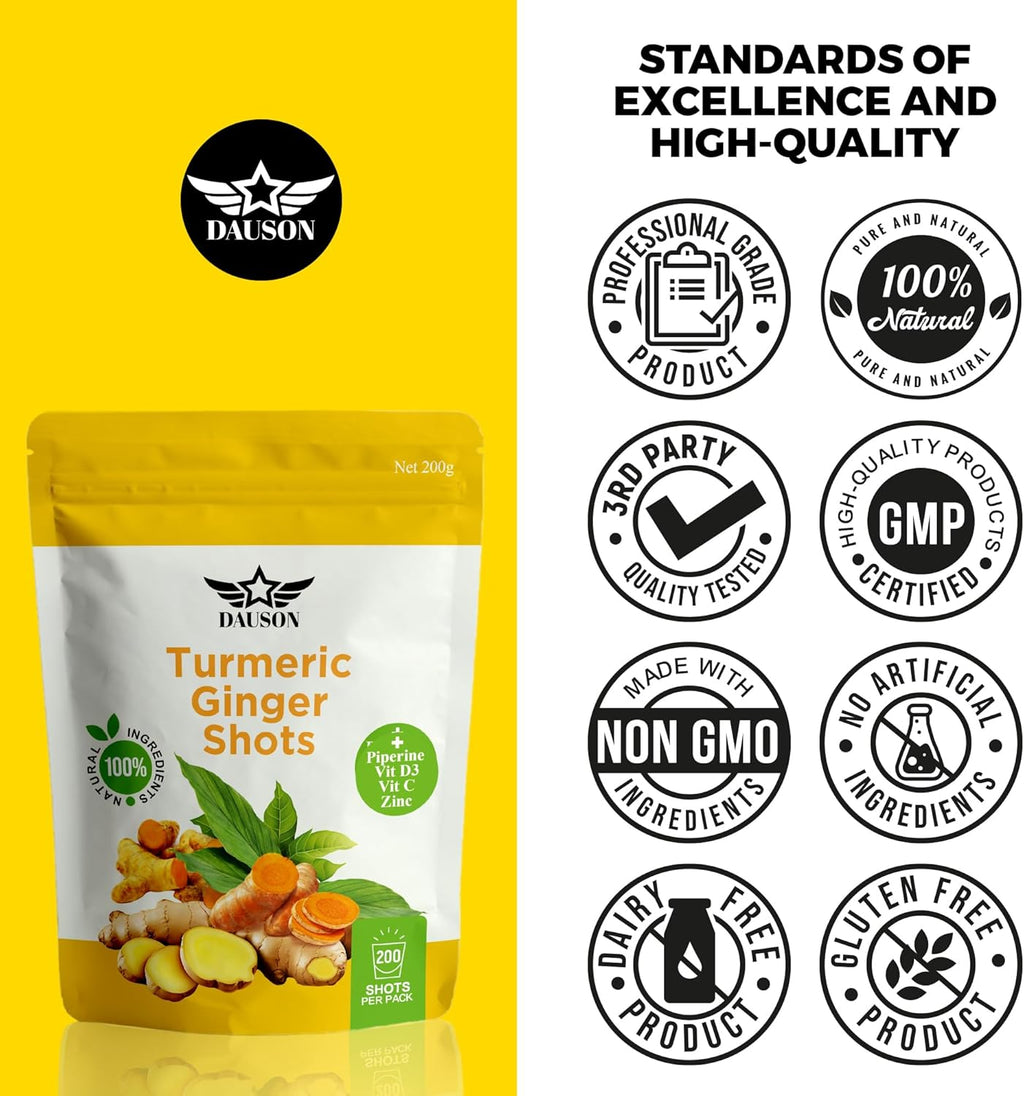 Turmeric Ginger Supplements with Piperine, Vitamin C, Vitamin D3 & Zinc | Turmeric Ginger Shots for Joint, Heart, Brain, Gut & Skin Health | 200 Servings | Ayurvedic | Powder