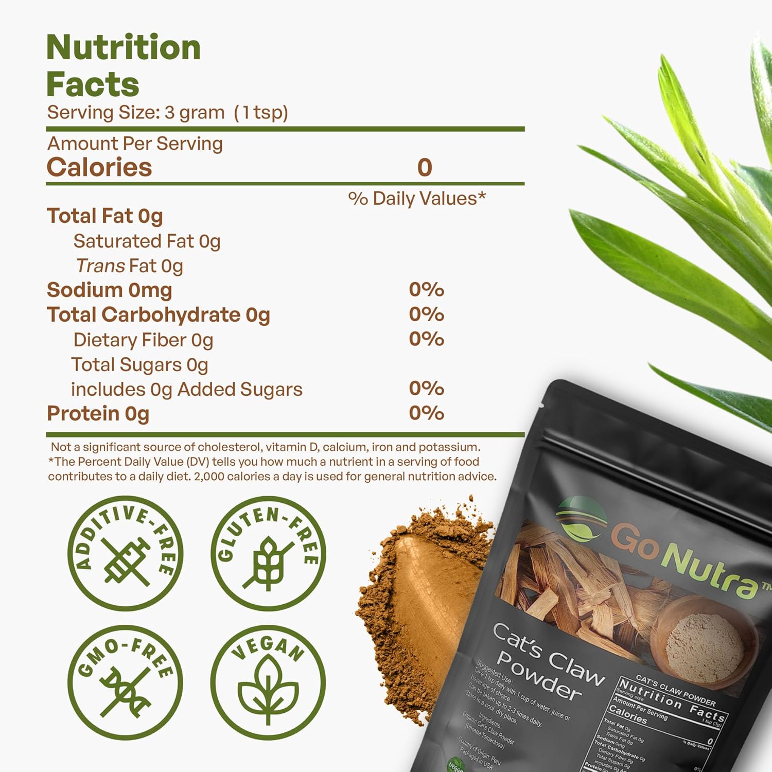 Go Nutra - Cat’s Claw Powder, Pure Cats Claw Herbal Supplement Wildly Harvested from Peru, All Natural UNA de Gato for Water, Tea, Juice, and More, Non-GMO, Gluten-Free, Vegan, 1lb