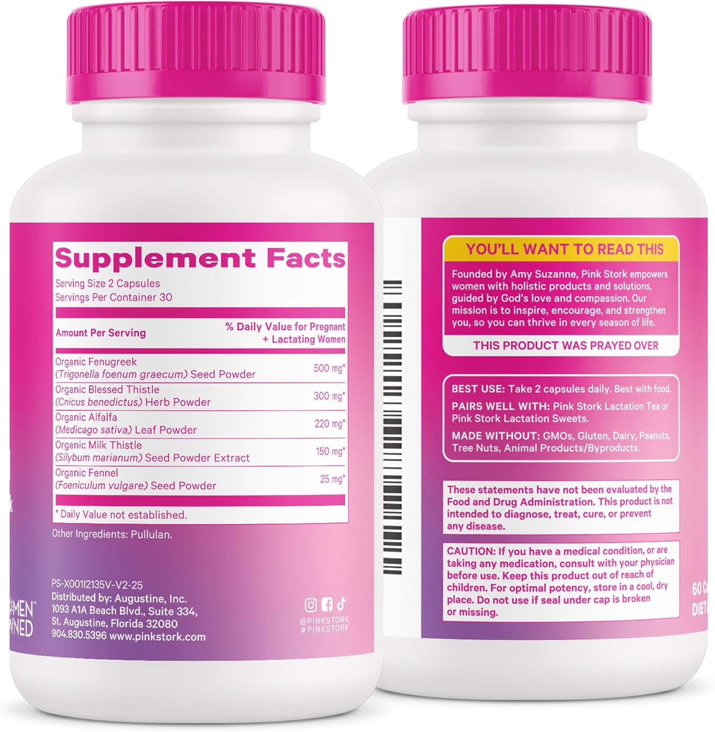 Pink Stork Total Lactation Supplement for Breast Milk Supply, Organic Fenugreek and Alfalfa to Support Breastfeeding, Milk Flow, and Production, Postpartum Essentials - 60 Capsules