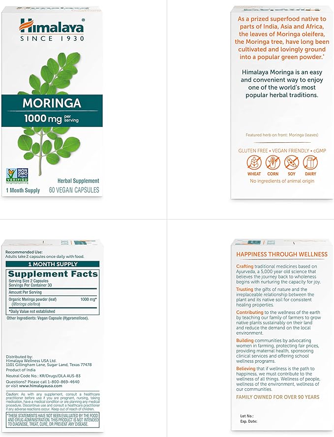 Himalaya Moringa - Herbal Superfood Antioxidants Supplement Supporting Wellness, Vitality, and Oxidative Stress - Vegan, Non-GMO, Gluten Free, 1000 mg, 60 Capsules