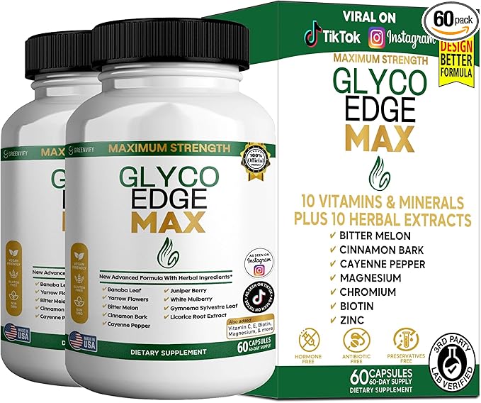GLYCO Edge MAX Maximum Strength Supplement, 60 Veggie Capsules, with Banaba Leaf, Bitter Melon, Gymnema Sylvestre, Vitamins and Minerals (2)