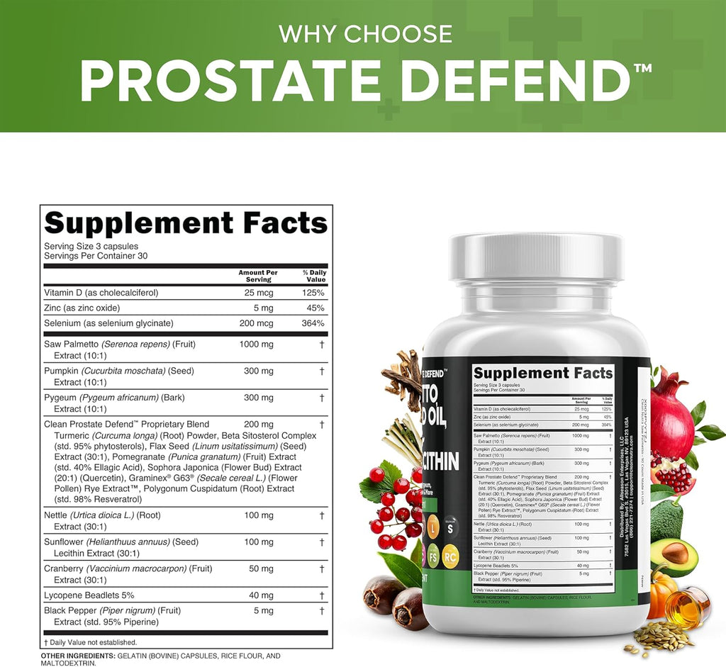 Clean Nutraceuticals Saw Palmetto Pumpkin Seed Oil Pygeum Sunflower Lecithin Stinging Nettle Cranberry - Prostate Supplements for Men with Lycopene - 90 Caps