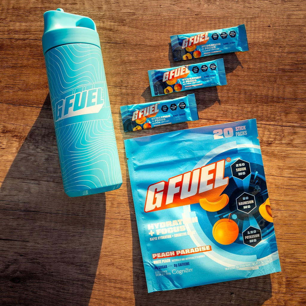 G Fuel Electrolytes Powder for Instant Hydration and Focus | Sugar Free Electrolytes Variety Pack of Lemon, Orange, Peach, Strawberry, Nootropic Drink Mixes to Sharpen Mental Focus, 12 Servings