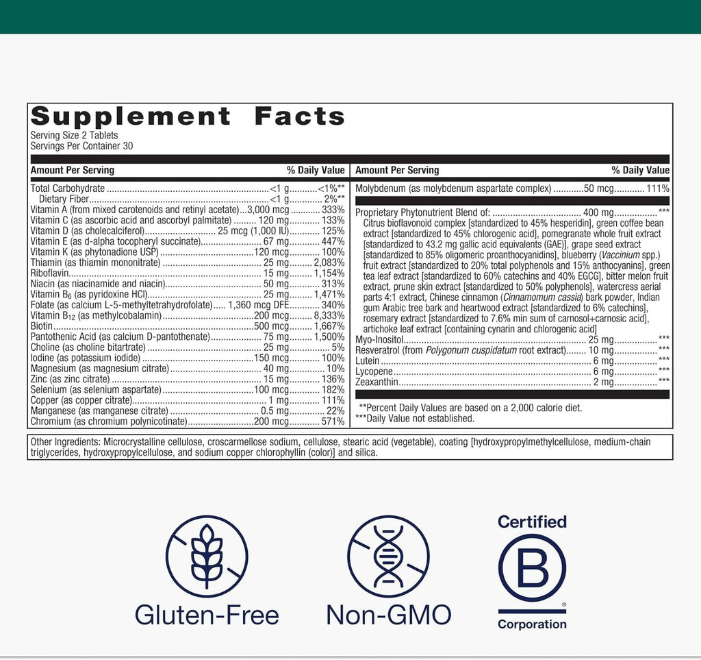 Metagenics PhytoMulti Multivitamin - Supports Healthy Aging, Cellular Health & Overall Wellness - for Men & Women - Over 20 Essential Vitamins & Minerals - with Vitamin B6, Lutein & Zinc - 60 Tablets