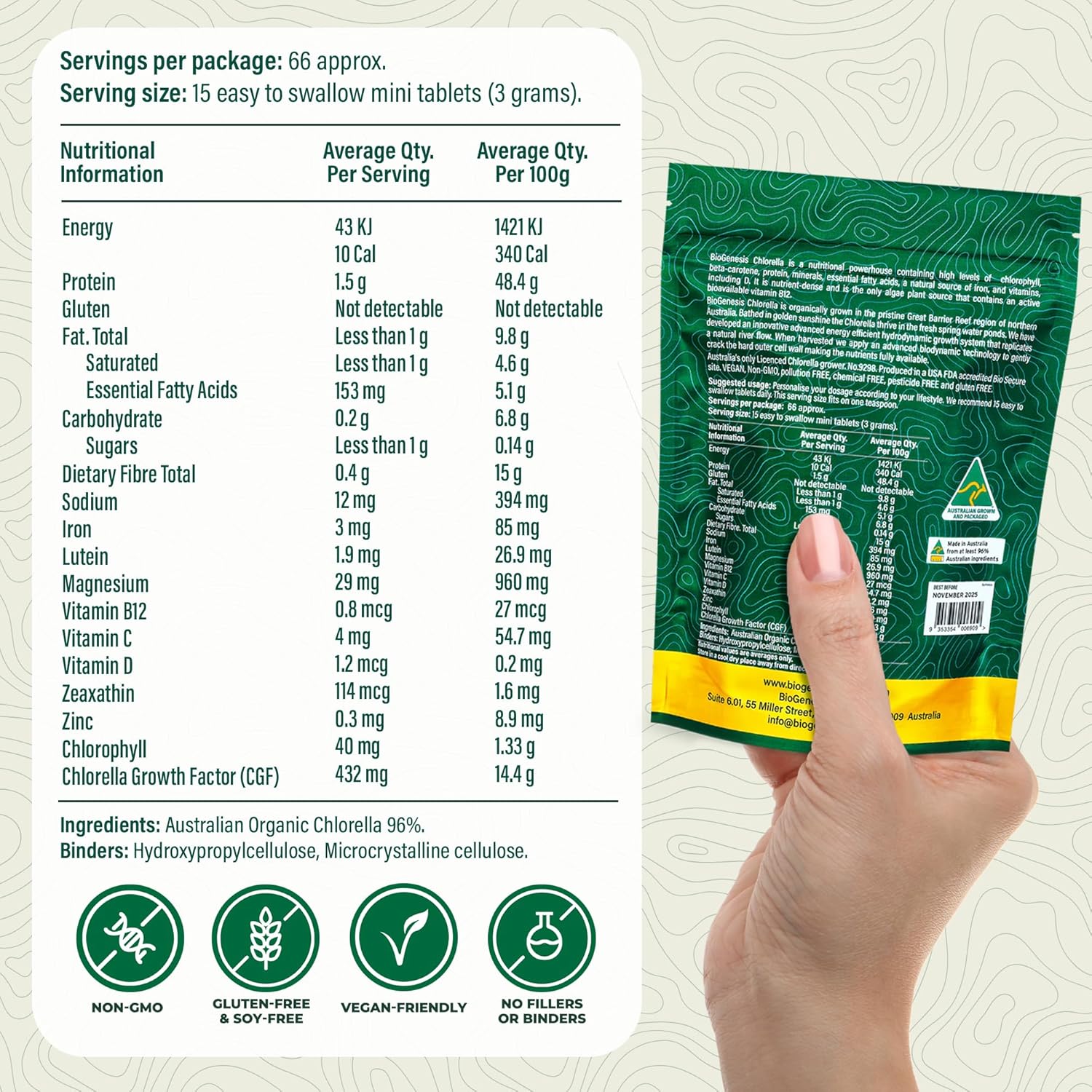 Biogenesis Organic Chlorella Mini Tablets – 1000 Count (200mg) | Australian Grown | Rich in Chlorophyll, Vitamins & Minerals | Supports Energy & Immunity | Vegan Mini Tablets