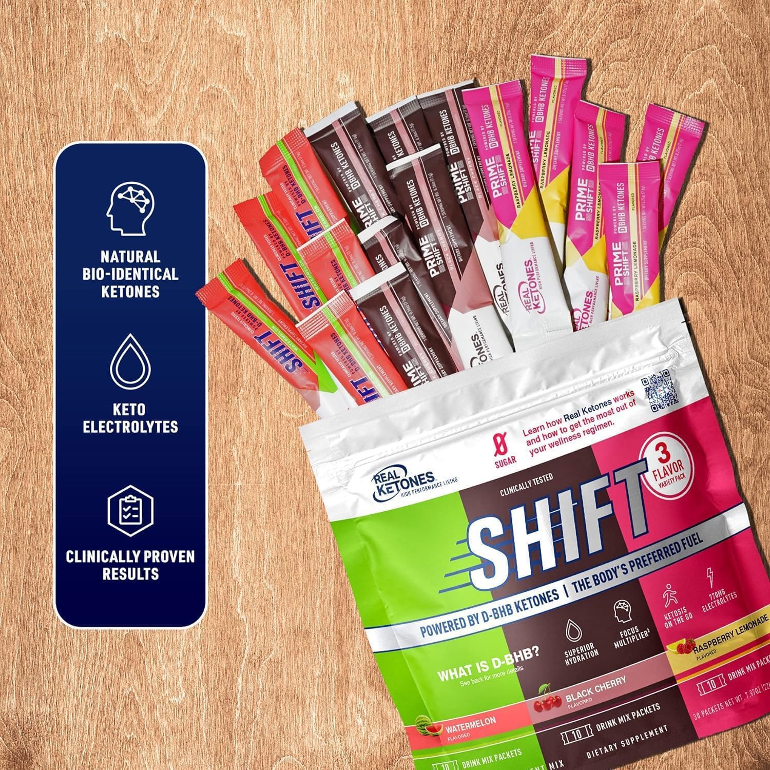Real Ketones BHB Exogenous Ketones Drink Mix Packets Keto Electrolytes Powder Packets No Sugar with 4 Main Fasting Electrolytes Plus Hydrating Patented Keto BHB - 30 Count Variety Pack
