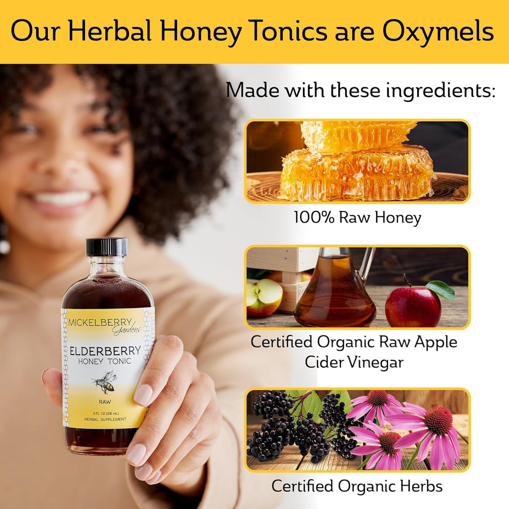 Mickelberry Gardens Elderberry Honey Tonic, Sambucus Syrup, Black Elderberry - Immune Support for Adults and Kids (8 Ounces)