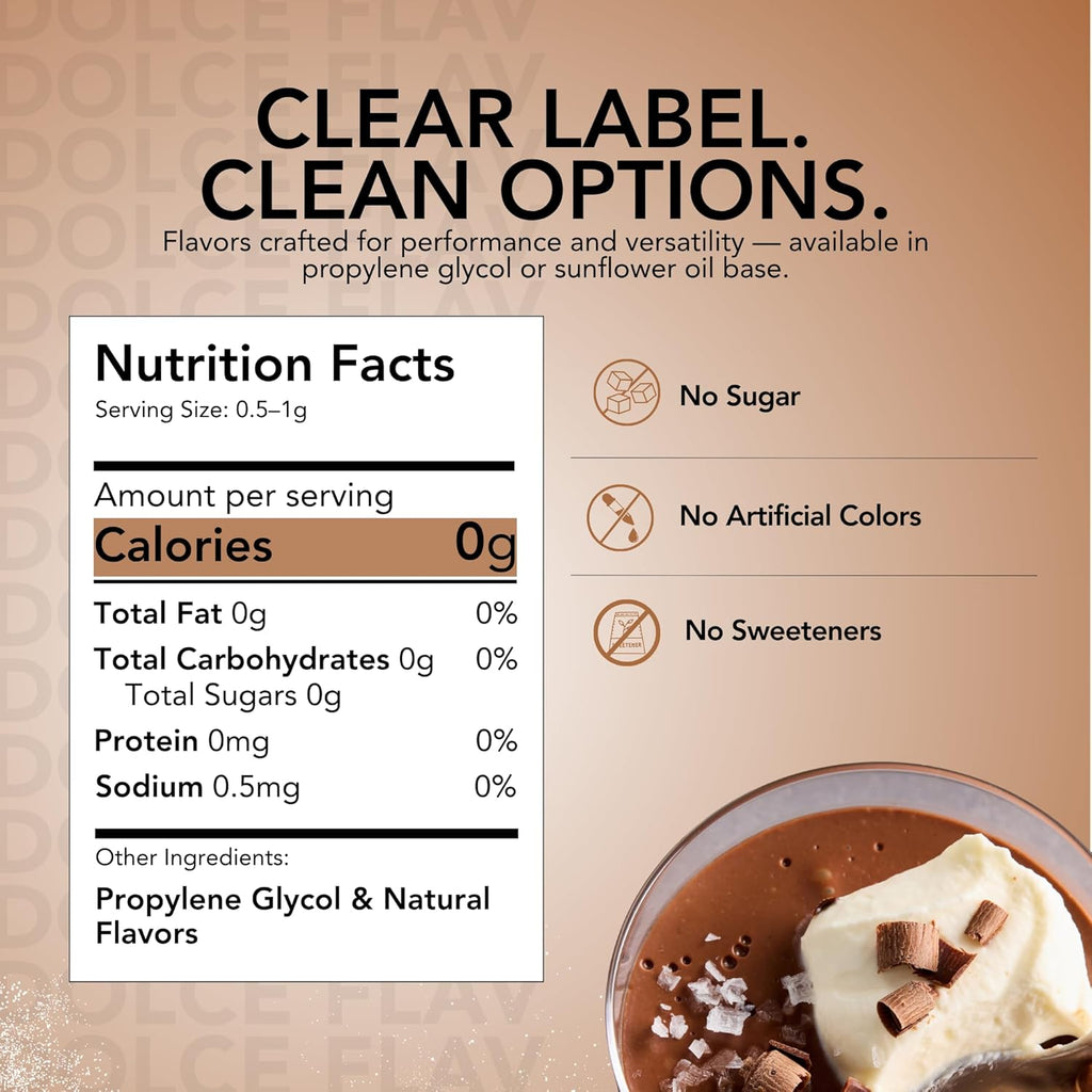 Dolce Flav Natural Chocolate Extract – Sugar-Free & Kosher – Pure Cocoa Flavor for Baking, Coffee, Ice Cream, Smoothies & Desserts – Highly Concentrated – 2 oz