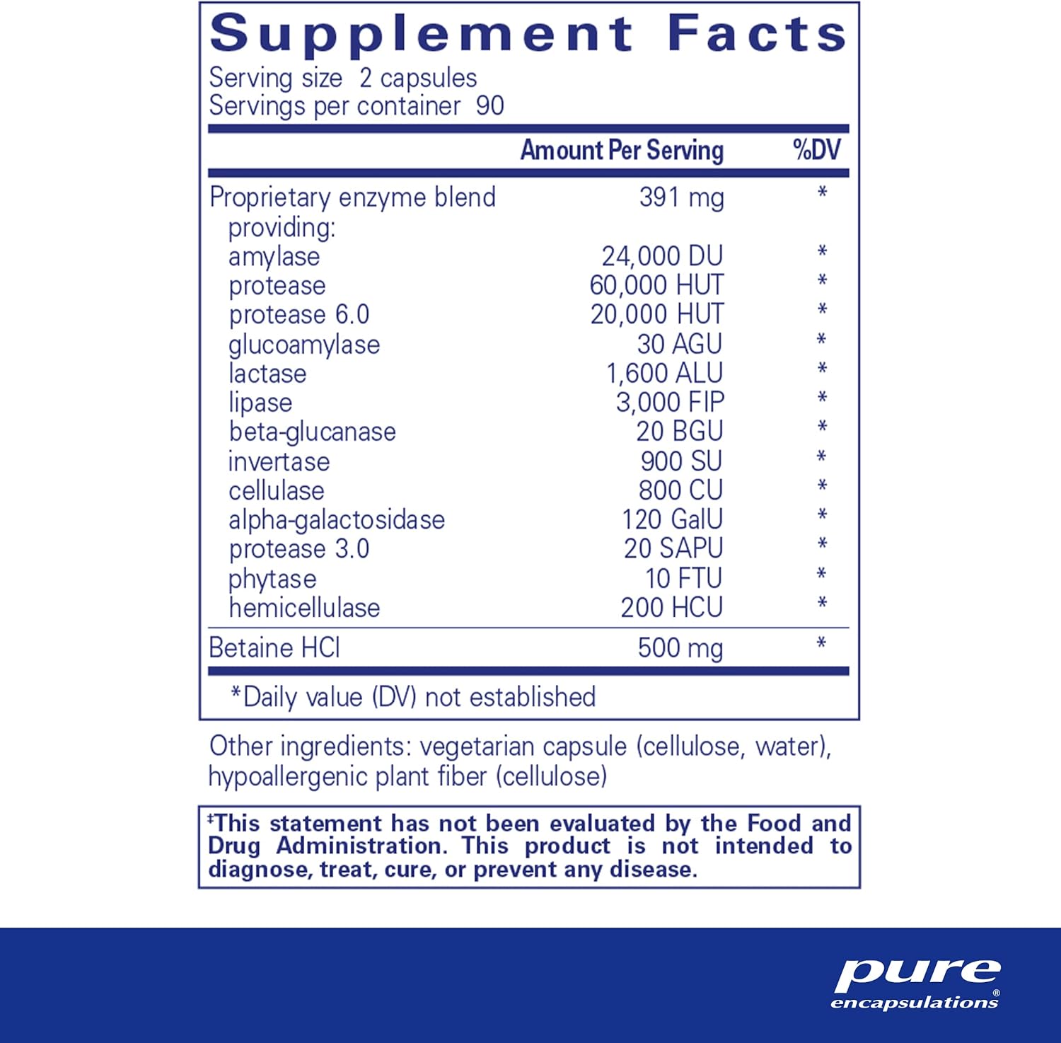 Pure Encapsulations Digestive Enzymes Ultra with Betaine HCl - Vegetarian Digestive Enzyme Supplement to Support Protein, Carb, Fiber, and Dairy Digestion* - 180 Capsules