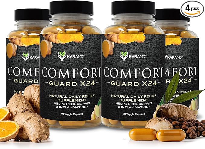 KaraMD Comfort Guard X24 | Joint & Movement Support Supplement | Turmeric Curcumin, Boswellia & Ginger | Ease Muscle Discomfort & Joint Stiffness | Non-GMO, Gluten Free & Vegan Friendly (4 Pack)