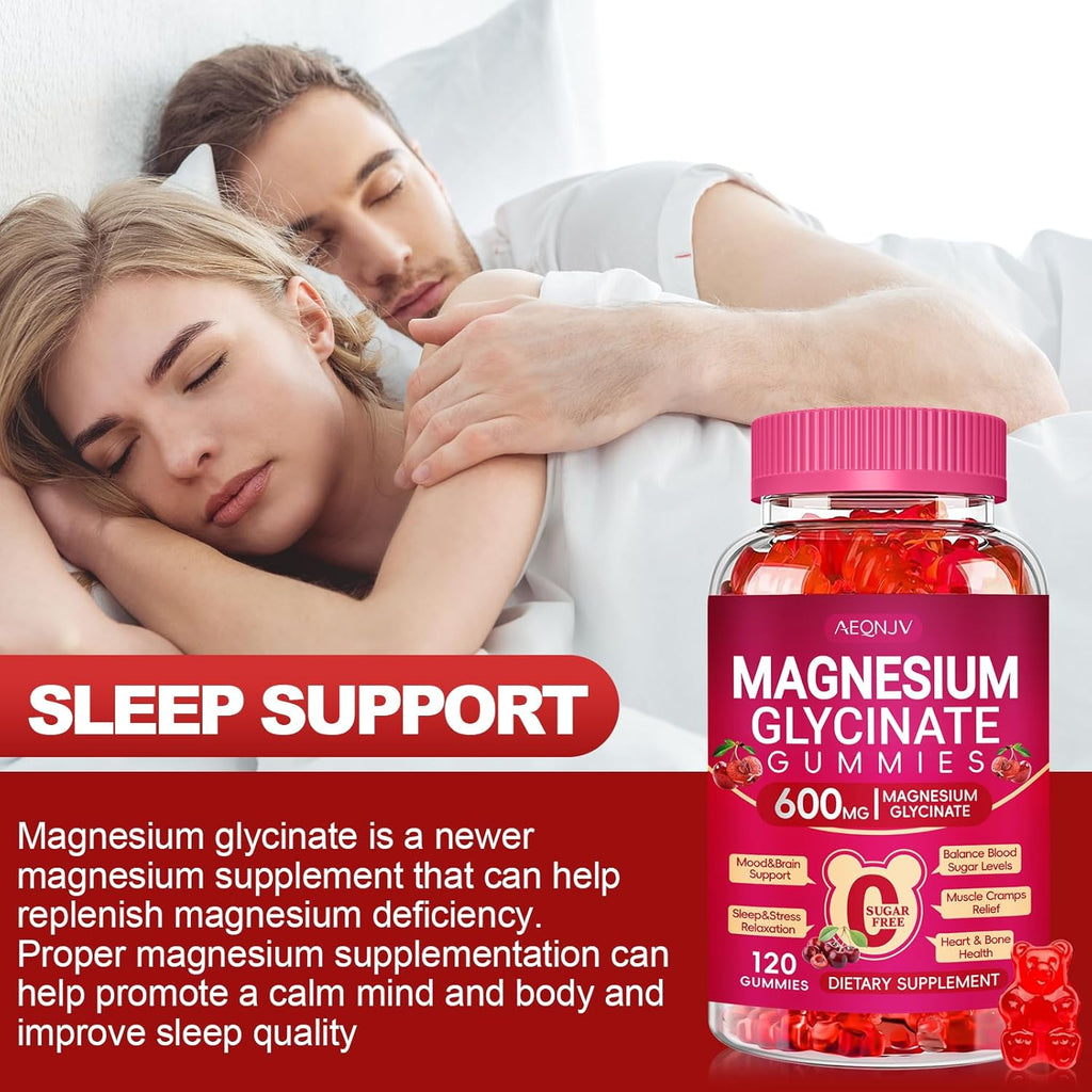 Magnesium Glycinate Gummies 600mg for Women and Men, High Absorption Magnesium Glycinate with Vitamin D, B6, and CoQ10 for Calm Support & Sleep, Sugar Free, Vegan, 120 Count