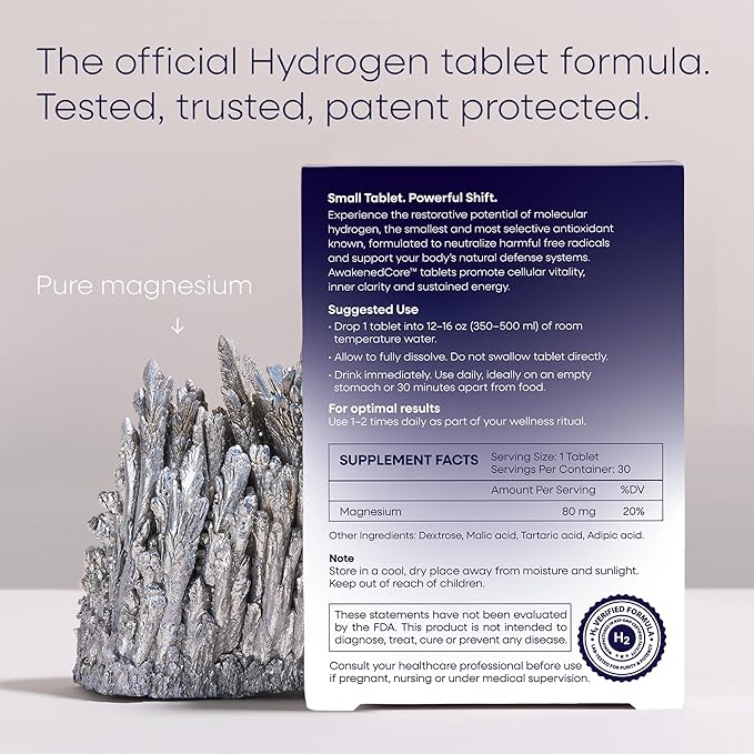 Hydrogen Water Tablets - Molecular H2 Magnesium 12 PPM Supplement Tabs for Drinking Water - Supports Energy, Recovery & Cognitive Function for Antioxidant Cellular Health (30 Count, Unflavored)