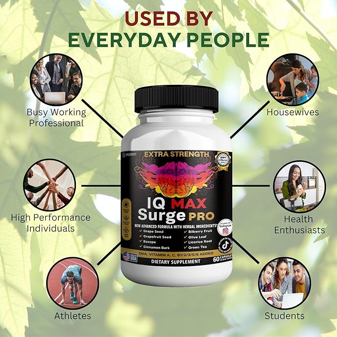 IQ Max Surge Pro Brain Supplement, Extra Strength with Herbal Ingredients, 60 Capsules, 30-Day Supply (2)