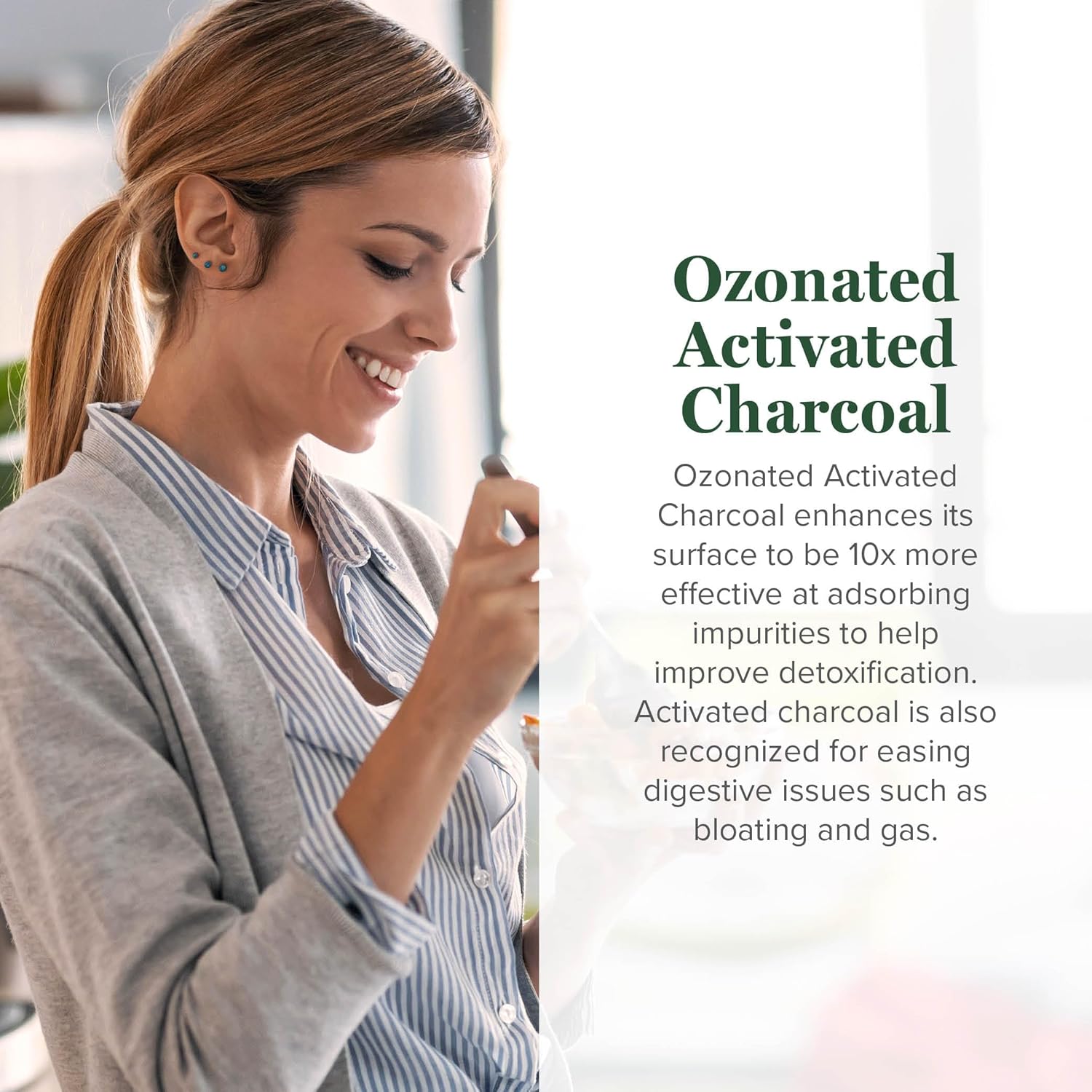 Global Healing Center - Ozonated Activated Charcoal Powder - Advanced Digestive Detox That Adsorbs Internal Unwanted Compounds - Helps Relieve Occasional Gas Discomfort - 60 Activated Charcoal Pills