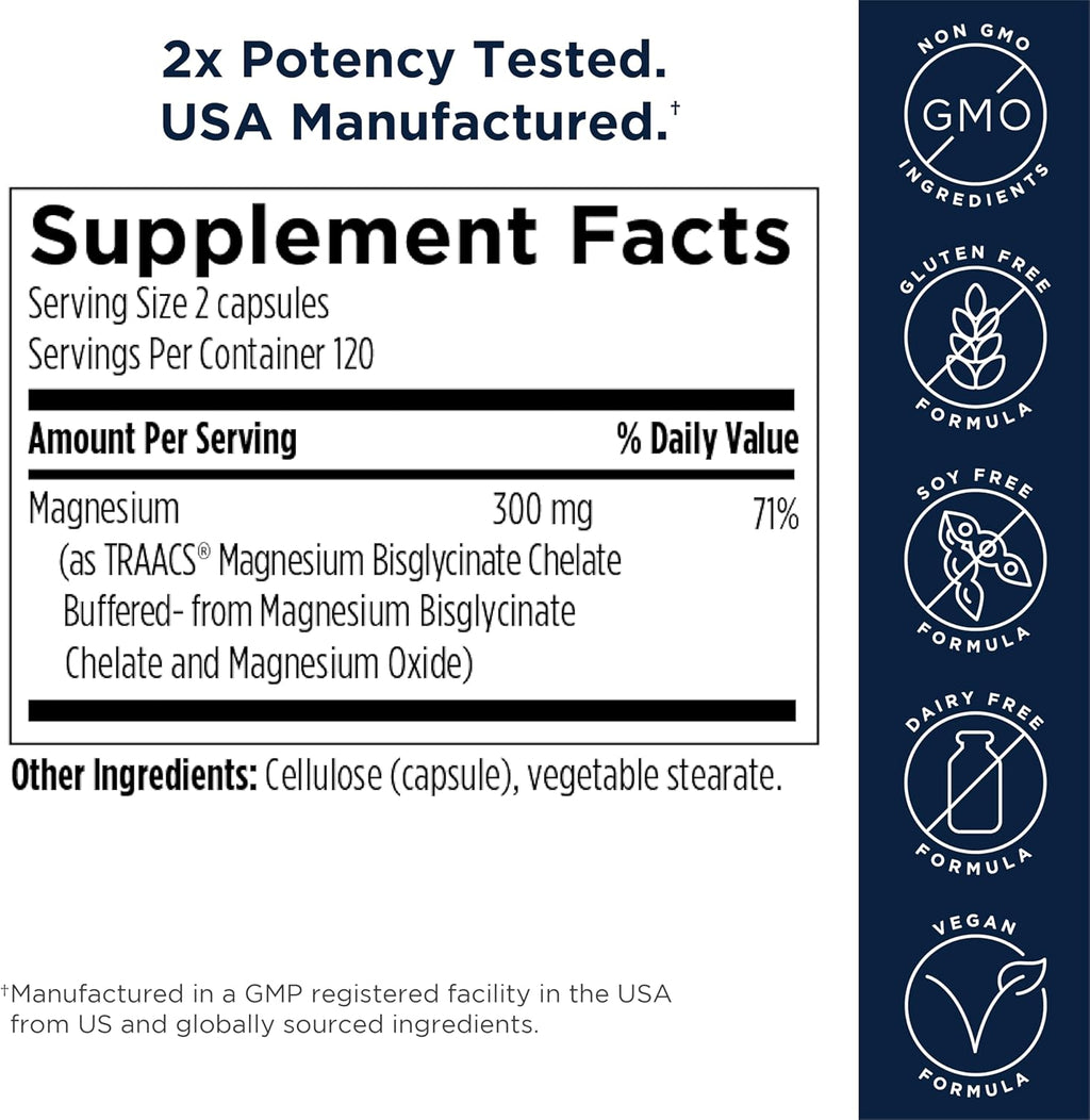 Designs for Health Magnesium Glycinate Complex - Chelated Magnesium Bisglycinate + High Absorption Magnesium for Calming & Sleep, Heart Health, Immune Support & Bone Strength - Vegan (240 Capsules)