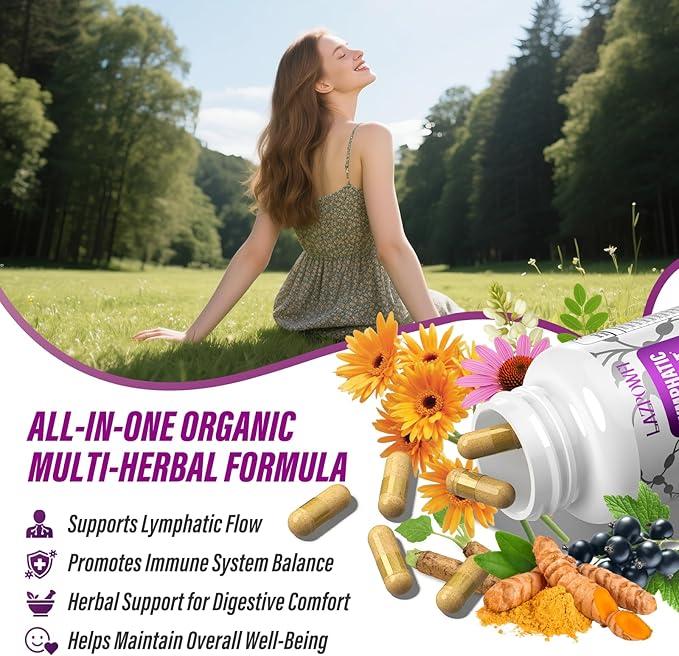 Lymphatic Drainage Supplements, Lymph System Support Supplement for Women & Men with Dandelion, Burdock, Echinacea,Rutin, Turmeric,Cleavers & More,180 Capsules
