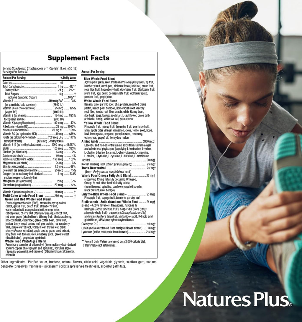 Natures Plus Source of Life Gold Multivitamin Liquid - 30 oz - with Vitamins D3, B12 & K2 - Blood, Bone & Immune Support - Vegetarian & Gluten Free - 30 Servings