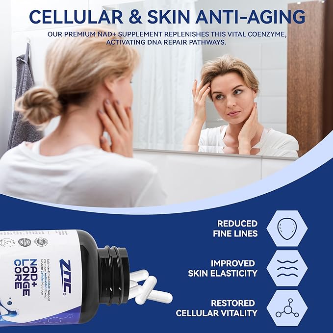 10-in-1 NAD+ Supplement with Liposomal NAD, Urolithin A & Resveratrol for Energy & Cellular Repair - 60 Vegan Capsules