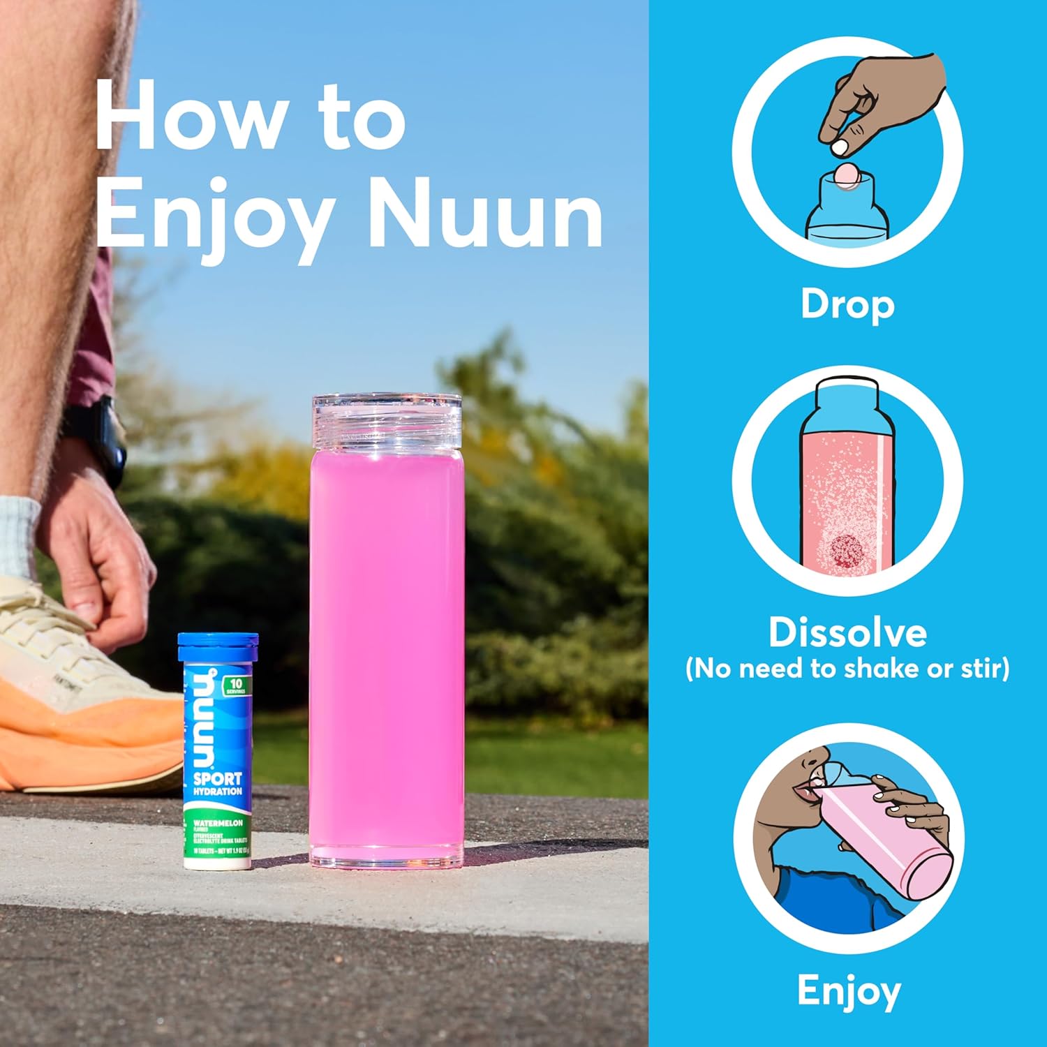 Nuun Sport Electrolyte Tablets with Caffeine from Green Tea Extract, Magnesium, Calcium, Potassium, Chloride & Sodium, Gluten Free & Vegan, Mixed Flavors, 4 Pack (40 Servings Total)