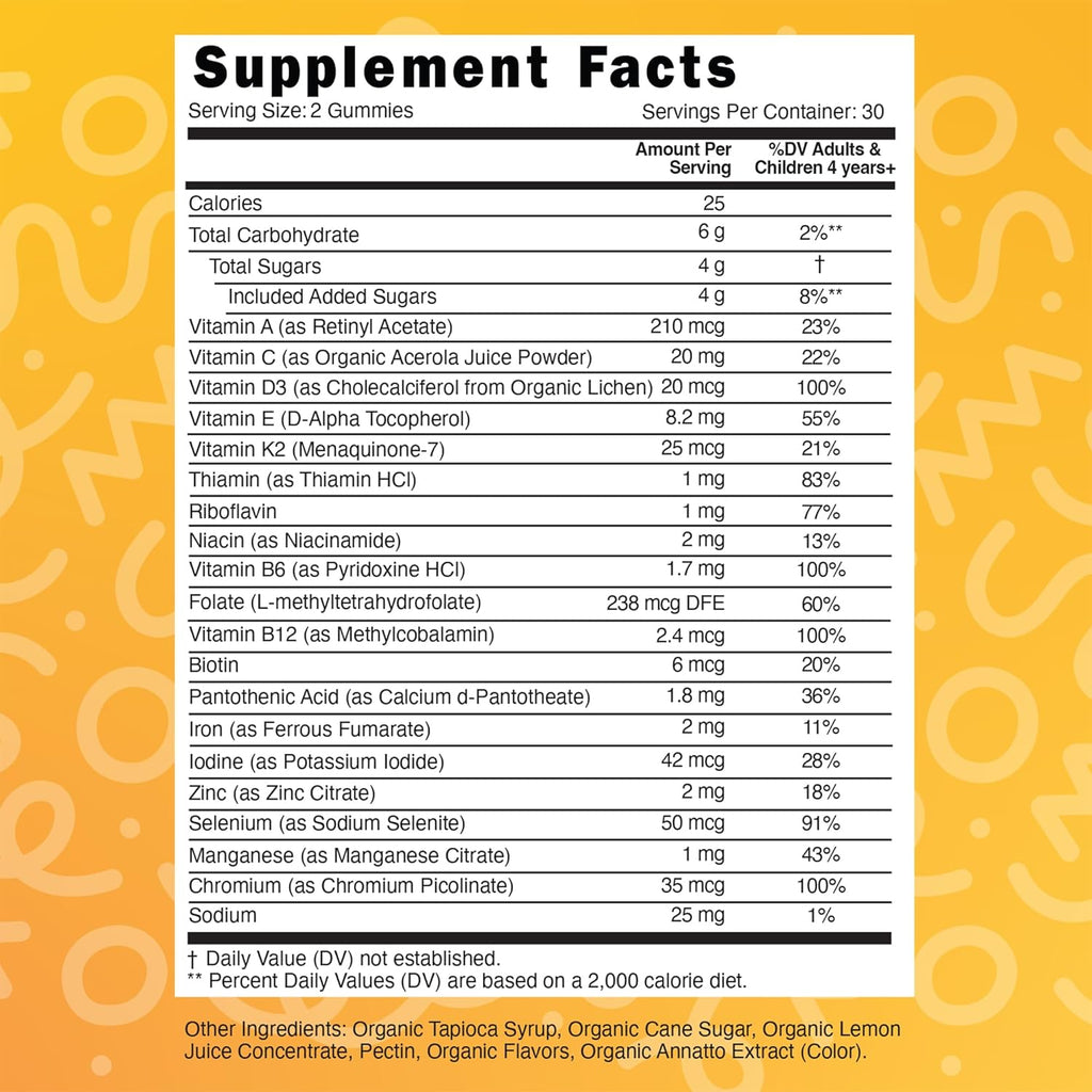 LIVEGOOD™ Organic Childrens Multivitamin Gummies, Chewable Daily Supplement with Vitamin C & Zinc for Kids, Citrus Flavor, 60 Gummies