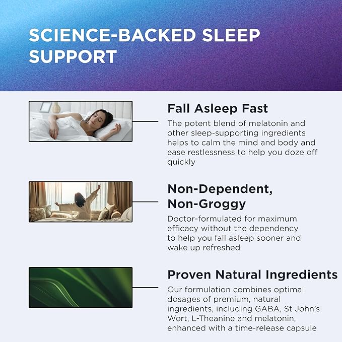 DR. EMIL NUTRITION EZ Doze Plus Natural Sleep Aid with Melatonin, L-Theanine, GABA & 5HTP - Extra Strength Sleeping Pills for Adults - Safe and Non-Habit Forming (60 Veggie Capsules)