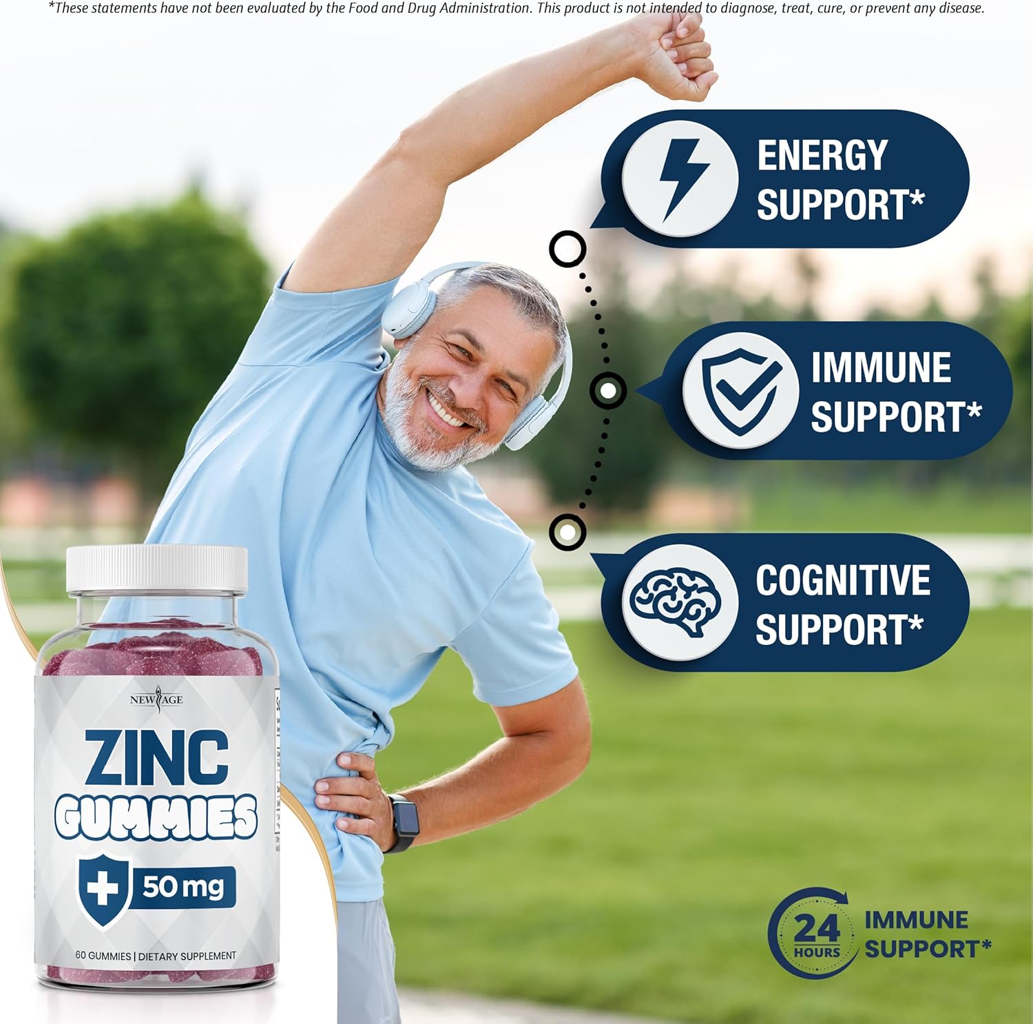 NEW AGE Zinc Gummies - 50mg High Immune Booster Zinc Supplement, Immune Defense, Powerful Natural Antioxidant, Non-GMO 180 Count (Pack of 3)